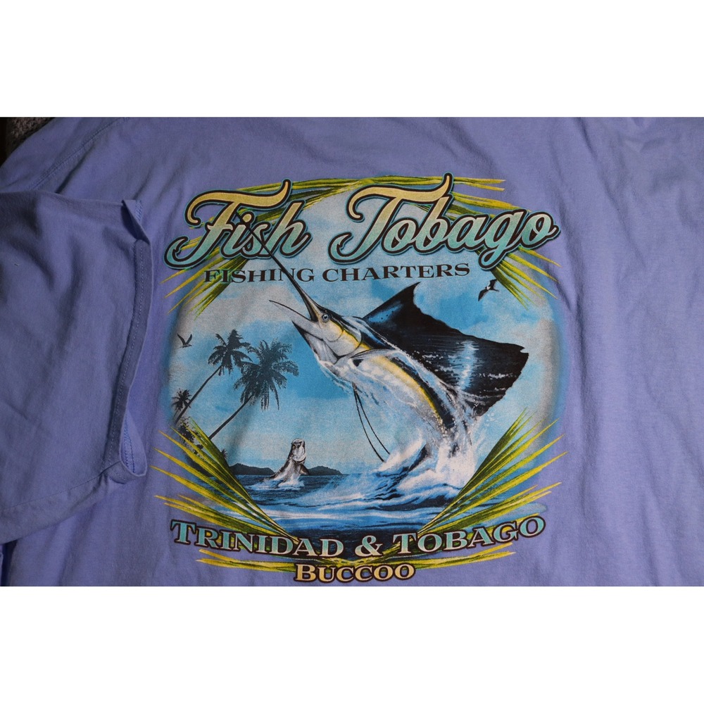 Red Tuna Shirt Club Fish Tobago Fishing Charters Blue Graphic Tee Men 4XL